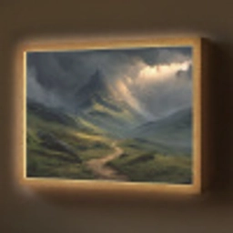 Bergen - Kronkelpad - Groen - Wolken Light Box met batterij (Wandlamp) middel -z3d_website