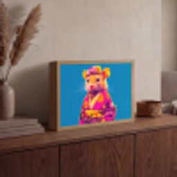 Muis - Kimono - Bloemen - Blauw Light Box met batterij (Wandlamp) middel -sfeer2