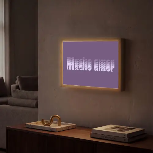 Mucho amor - Paars - Grafisch Light Box met batterij (Wandlamp) middel -sfeer1