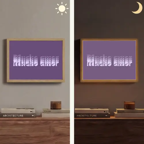 Mucho amor - Paars - Grafisch Light Box met batterij (Wandlamp) middel -sfeer3
