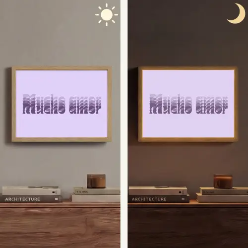 Mucho amor - Paars - Gelaagde letters Light Box met batterij (Wandlamp) middel -sfeer3