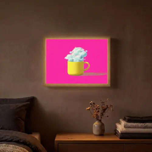 Mok - Wolken - Roze - Minimalitisch Light Box met batterij (Wandlamp) middel -sfeer4