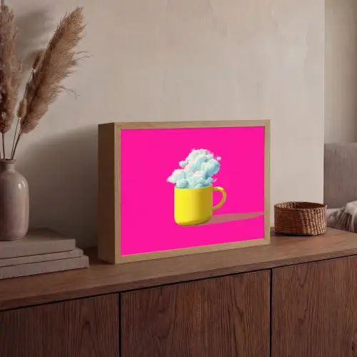 Mok - Wolken - Roze - Minimalitisch Light Box met batterij (Wandlamp) middel -sfeer2