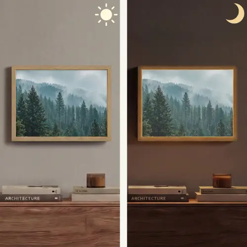 Naaldwoud - Bergen - Mist Light Box met batterij (Wandlamp) middel -sfeer3