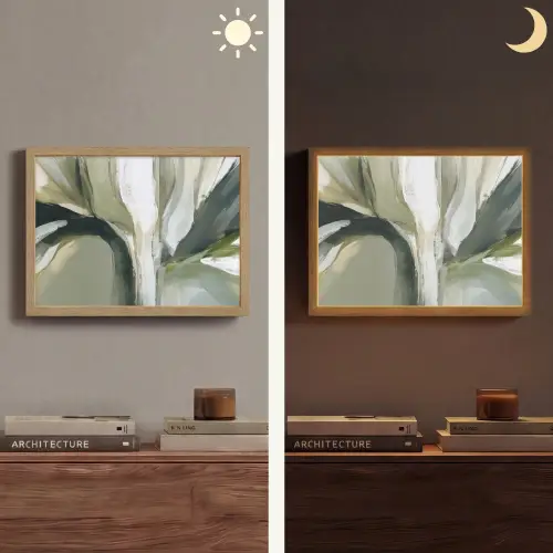 Natuur - Abstract - Groen - Penseelstreken Light Box met batterij (Wandlamp) middel -sfeer3
