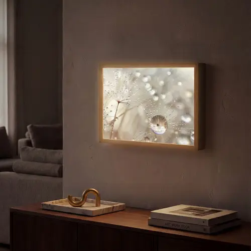 Natuur - Bloemen - Druppels - Regen Light Box met batterij (Wandlamp) middel -sfeer1