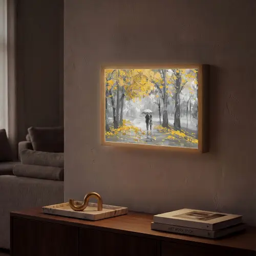 Natuur - Geel - Park - Zwart - Wit Light Box met batterij (Wandlamp) middel -sfeer1