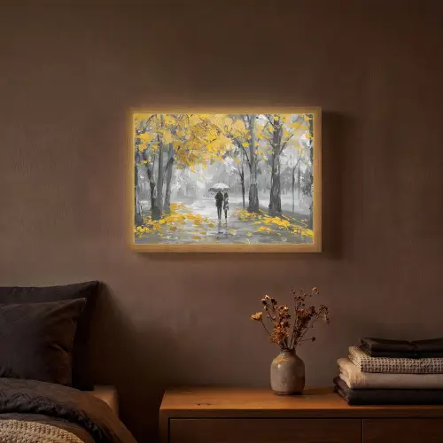 Natuur - Geel - Park - Zwart - Wit Light Box met batterij (Wandlamp) middel -sfeer4