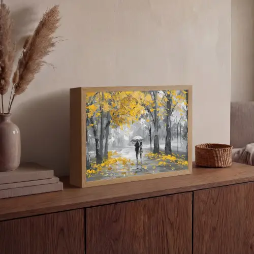 Natuur - Geel - Park - Zwart - Wit Light Box met batterij (Wandlamp) middel -sfeer2