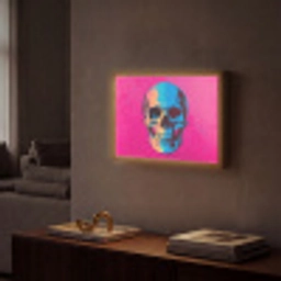 Neon - Blauw - Pop-art - Schedel Light Box met batterij (Wandlamp) middel -sfeer1