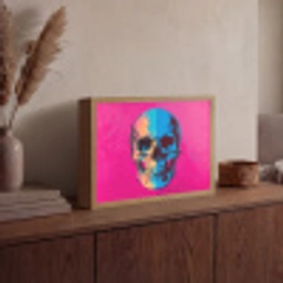Neon - Blauw - Pop-art - Schedel Light Box met batterij (Wandlamp) middel -sfeer2