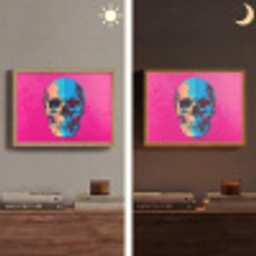 Neon - Blauw - Pop-art - Schedel Light Box met batterij (Wandlamp) middel -sfeer3