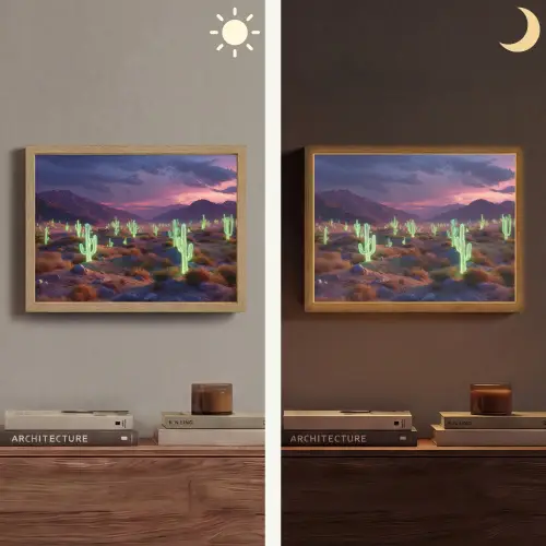 Neon cactussen - Woestijn - Zonsondergang Light Box met batterij (Wandlamp) middel -sfeer3