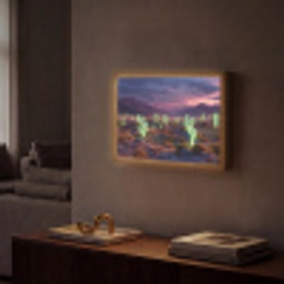 Neon cactussen - Woestijn - Zonsondergang Light Box met batterij (Wandlamp) middel -sfeer1