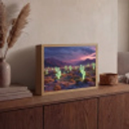 Neon cactussen - Woestijn - Zonsondergang Light Box met batterij (Wandlamp) middel -sfeer2
