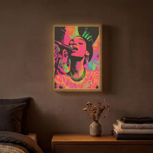 Neon - Vrouw - Microfoon Light Box met batterij (Wandlamp) middel -sfeer4