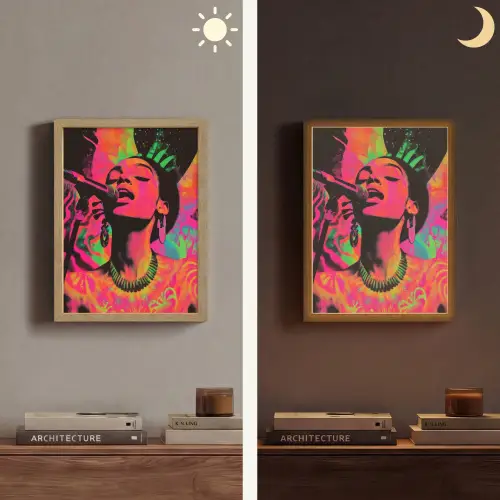 Neon - Vrouw - Microfoon Light Box met batterij (Wandlamp) middel -sfeer3