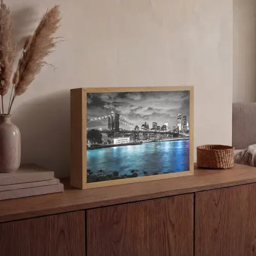 New York - Skyline - Stad - Blauw Light Box met batterij (Wandlamp) middel -sfeer2