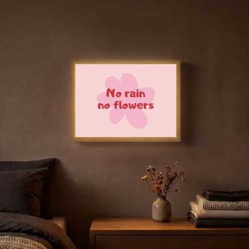 No rain no flowers - Bloem - Roze Light Box met batterij (Wandlamp) middel -sfeer4
