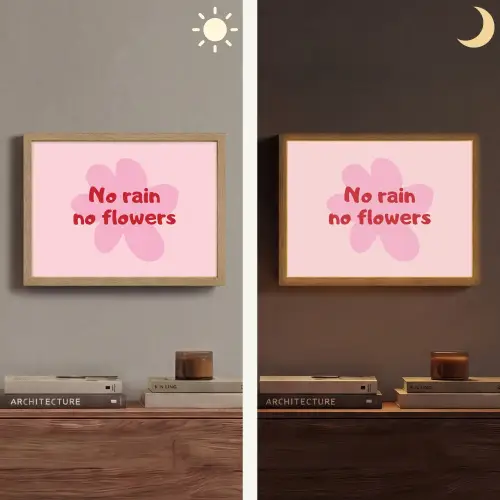 No rain no flowers - Bloem - Roze Light Box met batterij (Wandlamp) middel -sfeer3