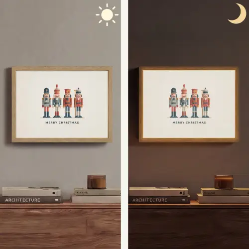 Notenkrakers - Minimalistisch - Kerst - Beige Light Box met batterij (Wandlamp) middel -sfeer3