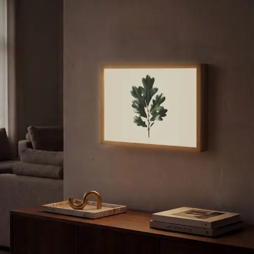 Eikenbladeren - Beige - Groen - Golvende randen Light Box met batterij (Wandlamp) middel -sfeer1