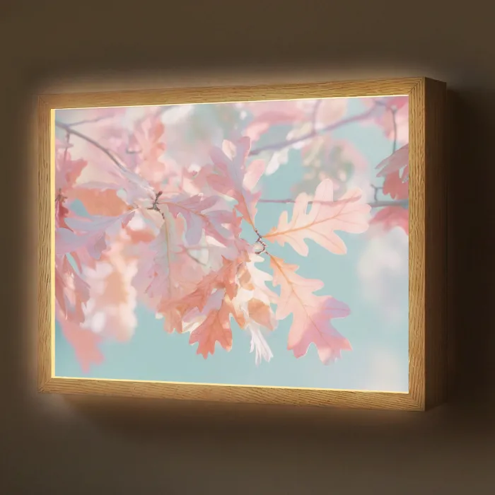Eikenbladeren - Takken - Roze Light Box met batterij (Wandlamp) middel -z3d_website