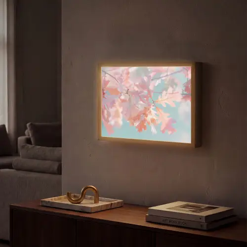 Eikenbladeren - Takken - Roze Light Box met batterij (Wandlamp) middel -sfeer1