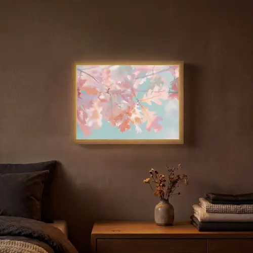 Eikenbladeren - Takken - Roze Light Box met batterij (Wandlamp) middel -sfeer4