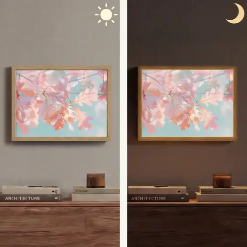 Eikenbladeren - Takken - Roze Light Box met batterij (Wandlamp) middel -sfeer3