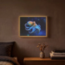 Octopus - Stippen - Blauw - Zee Light Box met batterij (Wandlamp) middel -sfeer4