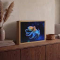 Octopus - Stippen - Blauw - Zee Light Box met batterij (Wandlamp) middel -sfeer2