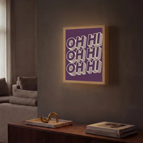 Oh hi - Paars - 3D Light Box met batterij (Wandlamp) middel -sfeer1