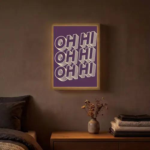 Oh hi - Paars - 3D Light Box met batterij (Wandlamp) middel -sfeer4