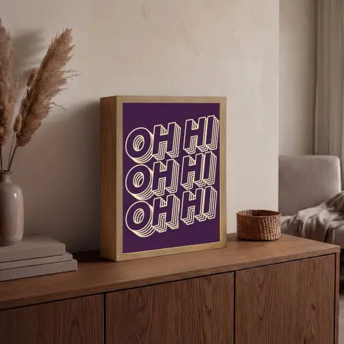 Oh hi - Paars - 3D Light Box met batterij (Wandlamp) middel -sfeer2