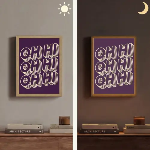 Oh hi - Paars - 3D Light Box met batterij (Wandlamp) middel -sfeer3
