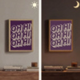 Oh hi - Paars - 3D Light Box met batterij (Wandlamp) middel -sfeer3