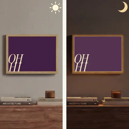 Oh hi - Paars - Cursief Light Box met batterij (Wandlamp) middel -sfeer3