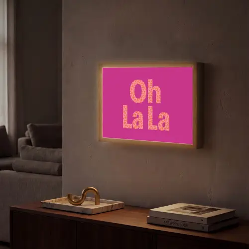 Oh la la - Luipaardprint - Roze Light Box met batterij (Wandlamp) middel -sfeer1
