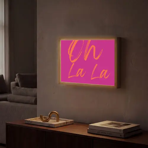 Oh la la - Oranje - Roze Light Box met batterij (Wandlamp) middel -sfeer1