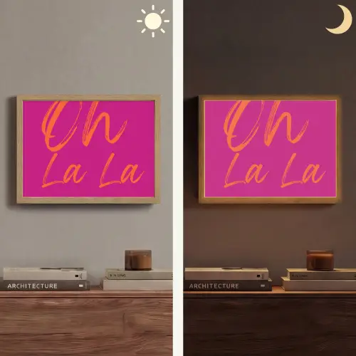 Oh la la - Oranje - Roze Light Box met batterij (Wandlamp) middel -sfeer3