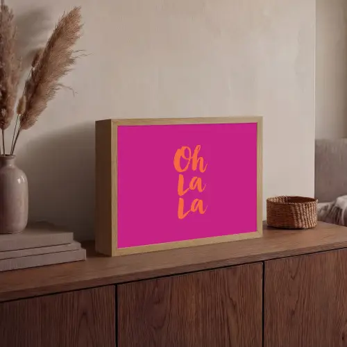 Oh la la - Roze - Oranje - Minimalistisch Light Box met batterij (Wandlamp) middel -sfeer2