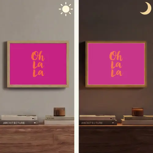 Oh la la - Roze - Oranje - Minimalistisch Light Box met batterij (Wandlamp) middel -sfeer3