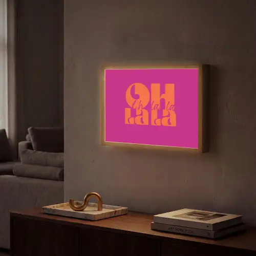 Oh la la - Roze - Oranje - Gestapelde letters Light Box met batterij (Wandlamp) middel -sfeer1