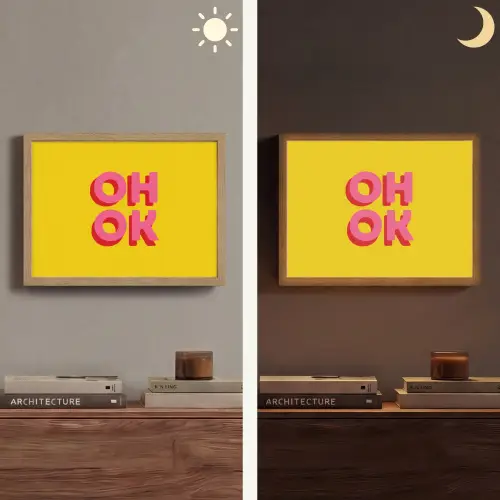 Oh ok - 3D - Geel - Roze Light Box met batterij (Wandlamp) middel -sfeer3