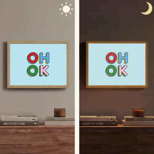 Oh ok - Blauw - Kleurrijk Light Box met batterij (Wandlamp) middel -sfeer3