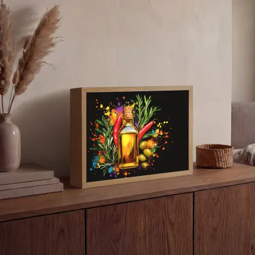 Olijfolie - Graffiti - Peper - Olijven - Modern Light Box met batterij (Wandlamp) middel -sfeer2