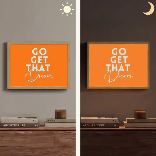 Oranje - Blauw - Go get that dream Light Box met batterij (Wandlamp) middel -sfeer3
