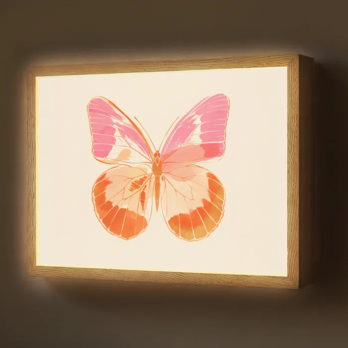 Oranje - Vlinder - Minimalistisch Light Box met batterij (Wandlamp) middel -z3d_website