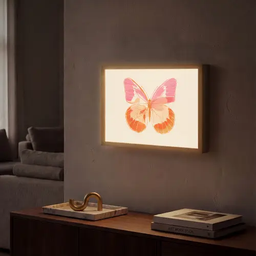 Oranje - Vlinder - Minimalistisch Light Box met batterij (Wandlamp) middel -sfeer1
